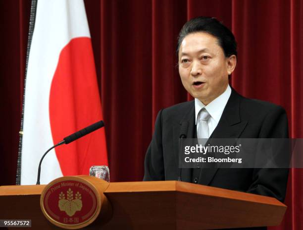 Yukio Hatoyama, Japan's prime minister, speaks during a news conference at the prime minister's official residence in Tokyo, Japan, on Monday, Jan....