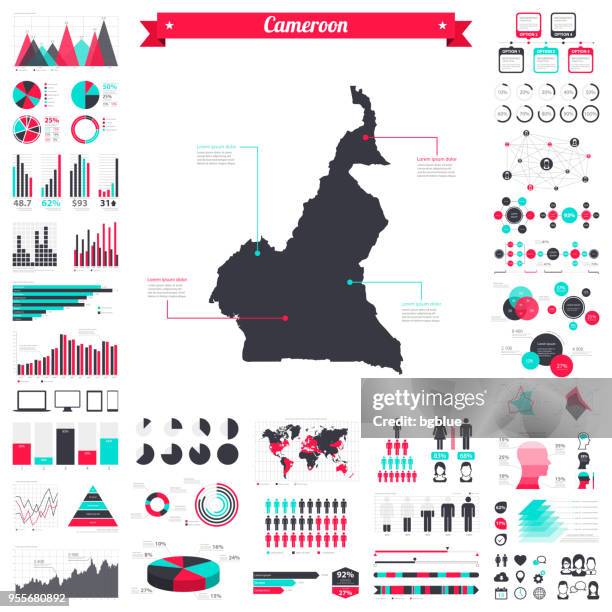 cameroon map with infographic elements - big creative graphic set - cameroon map stock illustrations