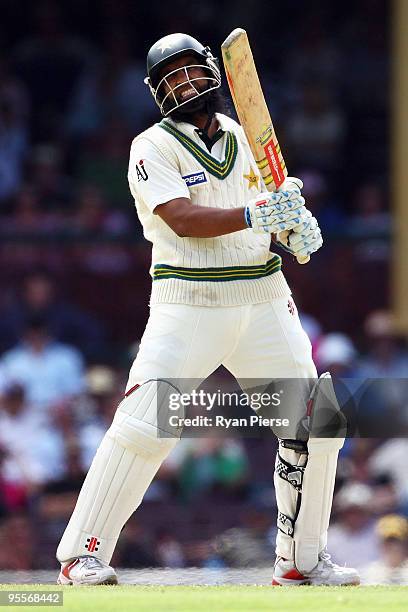 Mohammad Yousuf of Pakistan looks dejected after missing a shot during day two of the Second Test match between Australia and Pakistan at the Sydney...