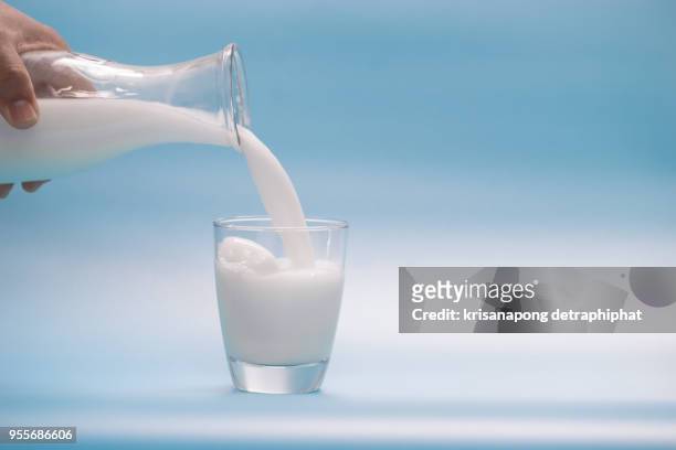 milk on a blue background,milk,milk bottle,milk glass - milk pour 個照片及圖片檔