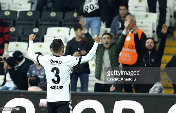 Adriano Correia of Besiktas celebrates after scoring a goal during a Turkish Super Lig soccer match between Besiktas and Kayserispor at Vodafone Park...