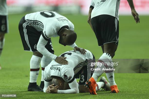 Adriano Correia of Besiktas celebrates after scoring a goal during a Turkish Super Lig soccer match between Besiktas and Kayserispor at Vodafone Park...