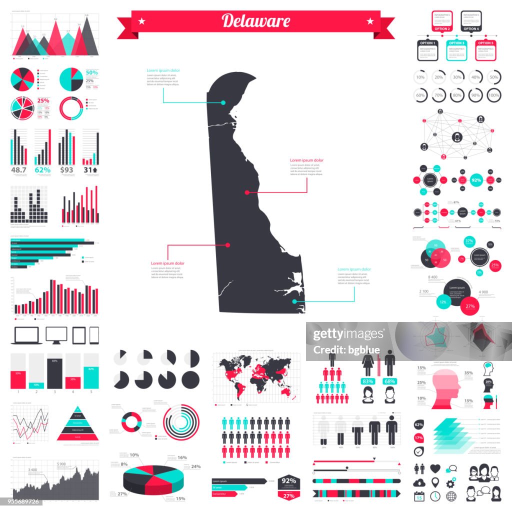 Mappa del Delaware con elementi infografici - Grande set grafico creativo
