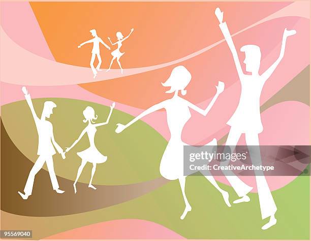 ilustraciones, imágenes clip art, dibujos animados e iconos de stock de bailando en el salto - feeling groovy dance party