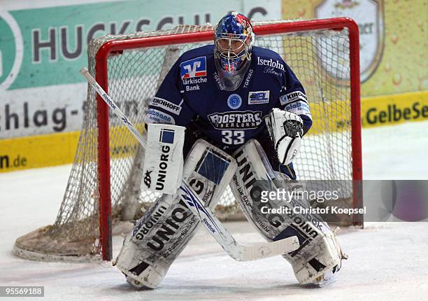 Danny aus den Birken of Iserlohn Roosters is seen during the DEL match between Iserlohn Roosters and Adler Mannheim at the Ice Sports Hall Iserlohn...