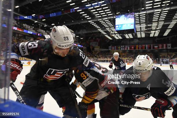 Alec Martinez and Connor Murphy of Team USA during the game between USA and Germany on May 7, 2018 in Herning, Denmark.
