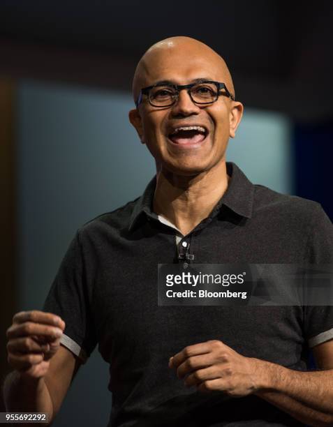 Satya Nadella, chief executive officer of Microsoft Corp., speaks during the Microsoft Developers Build Conference in Seattle, Washington, U.S., on...