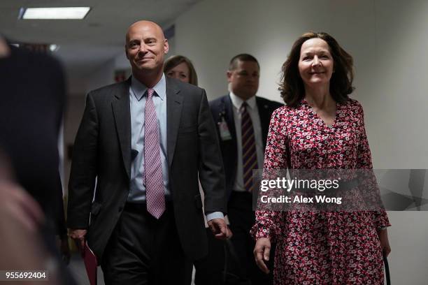 Gina Haspel, nominee to be director of the CIA, arrives with White House Director of Legislative Affairs Marc Short for a meeting with U.S. Sen. Joe...