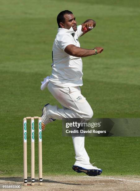 Samit Patel of Nottinghamshire bowls during day four of the Specsavers County Championship Division One match between Nottinghamshire and Hampshire...