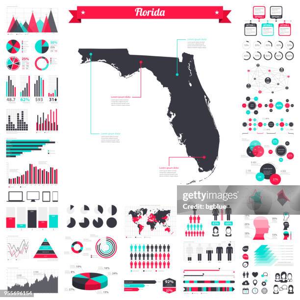 florida map with infographic elements - big creative graphic set - florida us state stock illustrations