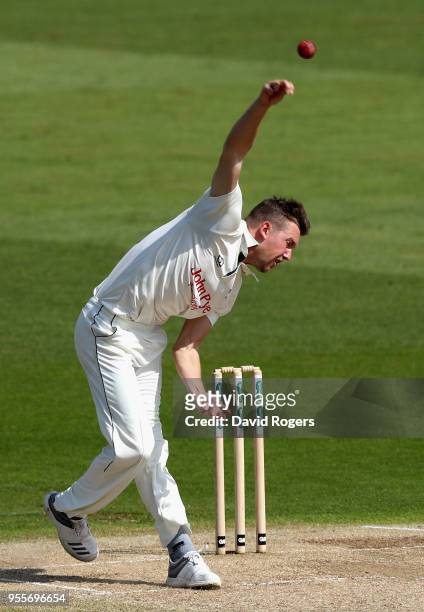 Jake Ball of Nottinghamshire bowls during day four of the Specsavers County Championship Division One match between Nottinghamshire and Hampshire at...