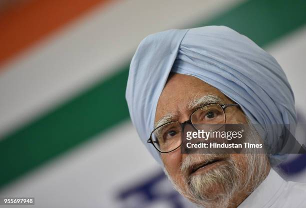 Former Prime Minister of India, Manmohan Singh during a press conference at KPCC on May 7, 2018 in Bengaluru, India.