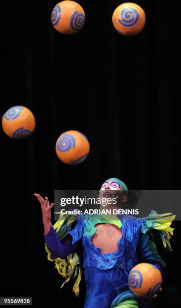The Juggler, Octavio Alegria, performs during the dress rehearsal of Cirque Du Soleil's Varekai show at The Royal Albert Hall in London, on January...