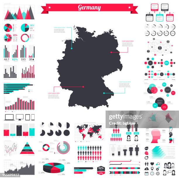 deutschland karte mit infografik elemente - große kreativ-grafik-set - schaubild stock-grafiken, -clipart, -cartoons und -symbole