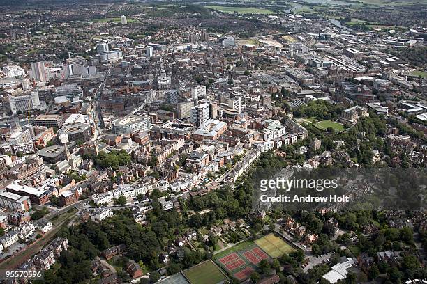 aerial view of nottingham city centre - nottingham stock pictures, royalty-free photos & images