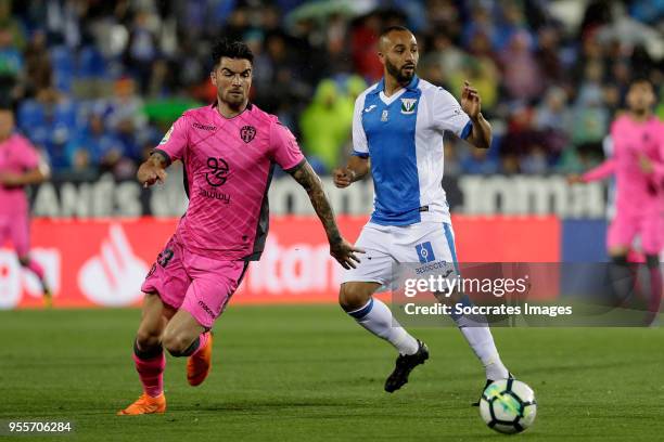 Jason of Levante, Nabil El Zhar of Leganes during the La Liga Santander match between Leganes v Levante at the Estadio Municipal de Butarque on May...