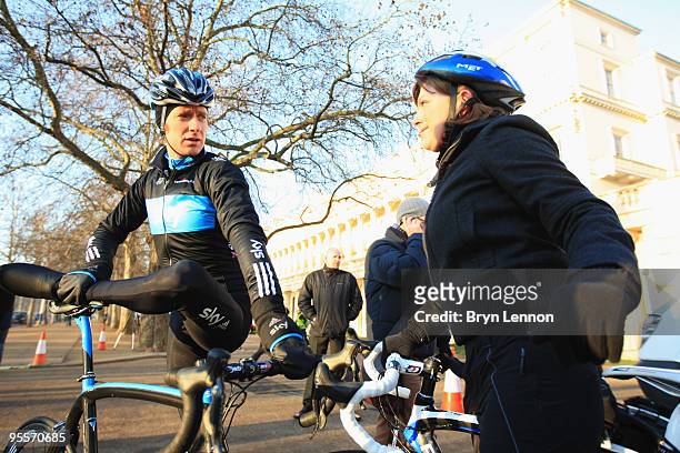 Bradley Wiggins of Great Britain and Team Sky prepares to lead a group of amateur cyclists down the Mall on January 4, 2010 in London, England.