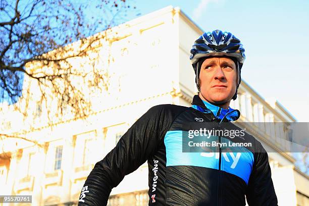 Bradley Wiggins of Great Britain and Team Sky prepares to lead a group of amateur cyclists down the Mall on January 4, 2010 in London, England.