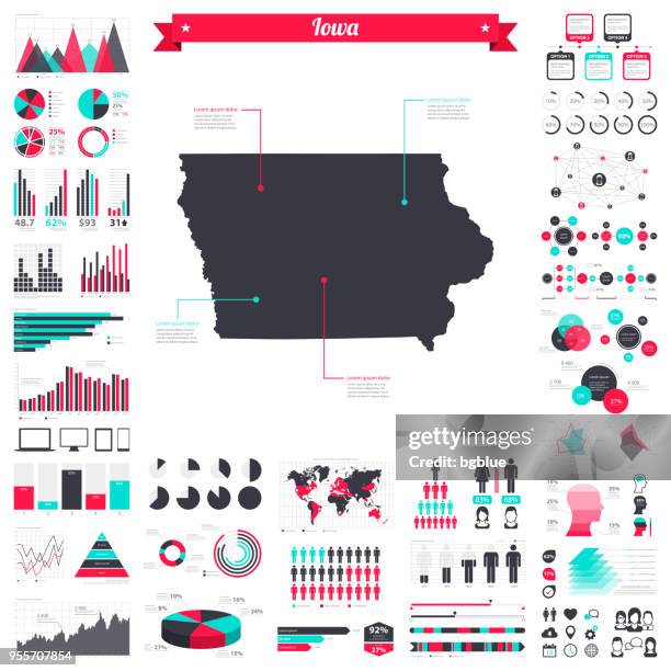 iowa map with infographic elements - big creative graphic set - iowa map outline stock illustrations