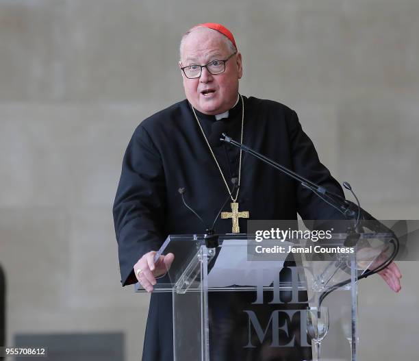 Cardinal Timothy Michael Dolan speaks during the Heavenly Bodies: Fashion & The Catholic Imagination Costume Institute Gala Press Preview at The...