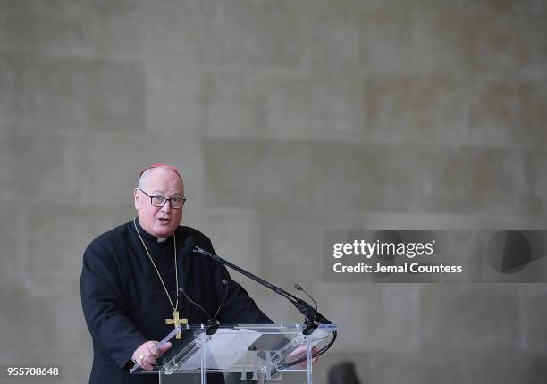 Cardinal Timothy Michael Dolan speaks during the Heavenly Bodies: Fashion & The Catholic Imagination Costume Institute Gala Press Preview at The...