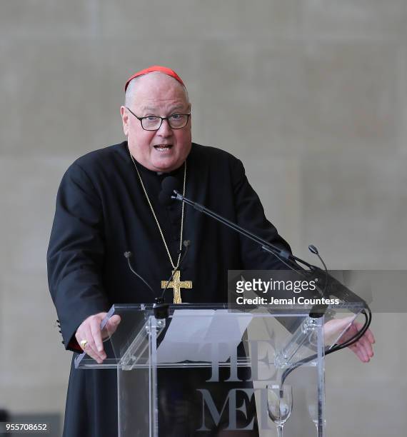 Cardinal Timothy Michael Dolan speaks during the Heavenly Bodies: Fashion & The Catholic Imagination Costume Institute Gala Press Preview at The...