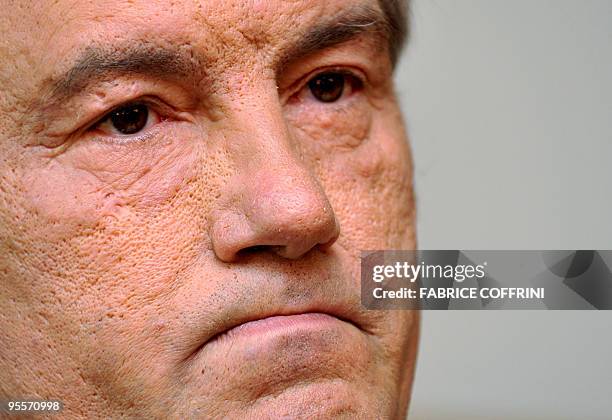 Ukrainian President Viktor Yushchenko looks on during press conference at the conclusion of a bilateral meeting with unseen Swiss President...