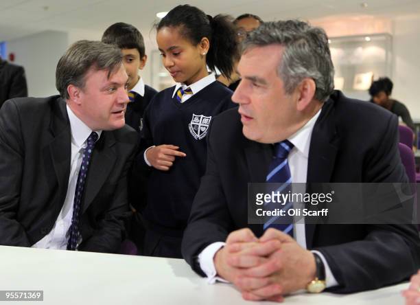 School children ask Ed Balls, the Secretary of State for Children, Schools and Families, who the Prime Minister is, on January 4, 2010 in London,...