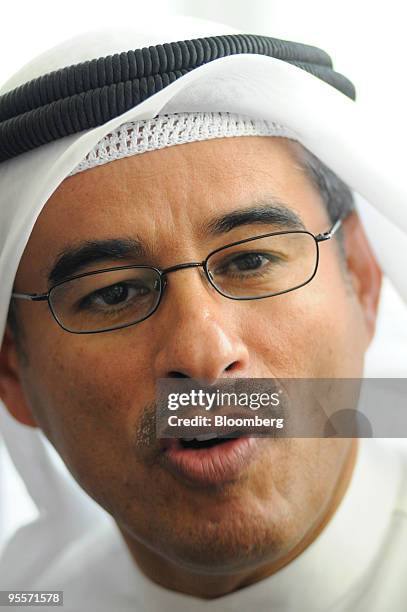 Mohammed Alabbar, chairman of Emaar Properties PSJC, speaks to the media from the observation deck on the 126th floor of the Burj Dubai, the world's...