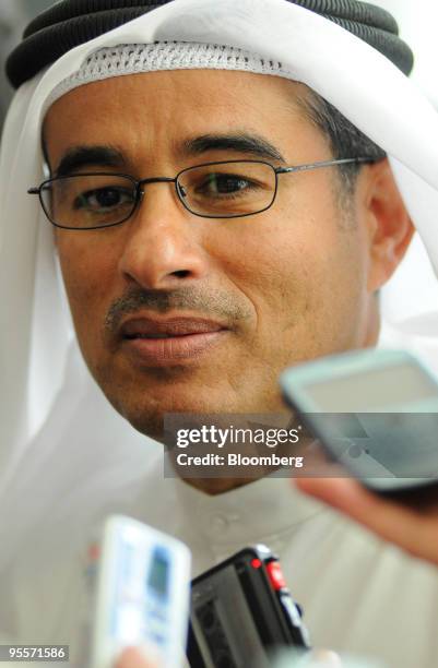 Mohammed Alabbar, chairman of Emaar Properties PSJC, speaks to the media from the observation deck on the 126th floor of the Burj Dubai, the world's...