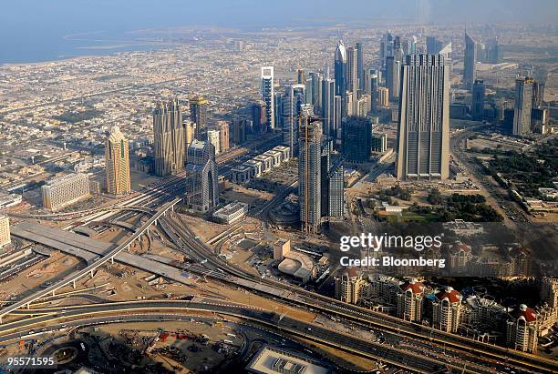 The Dubai skyline is seen from the observation deck on the 126th floor of the Burj Dubai, the world's tallest building, in Dubai, United Arab...