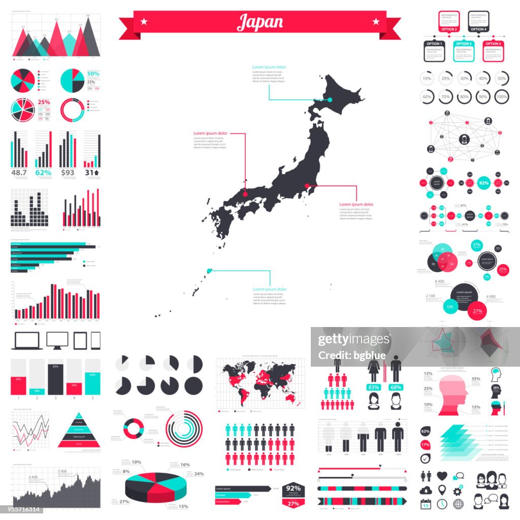 Japan map with infographic elements - Big creative graphic set