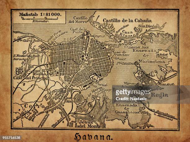 havana map from 1888 - santa clara cuba stock illustrations