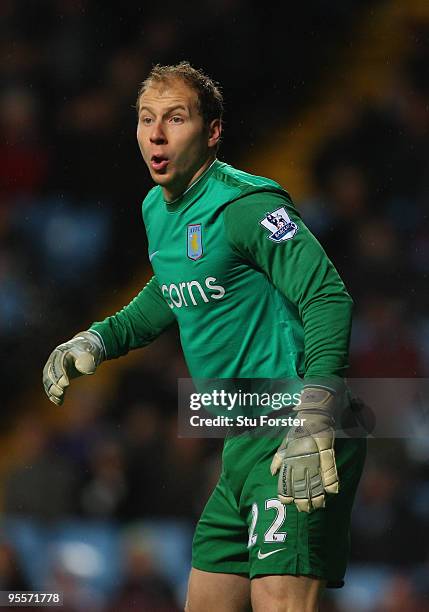 Villa keeper Brad Guzan looks on during the FA Cup sponsored by E.ON 3rd Round match between Aston Villa and Blackburn Rovers at Villa Park on...