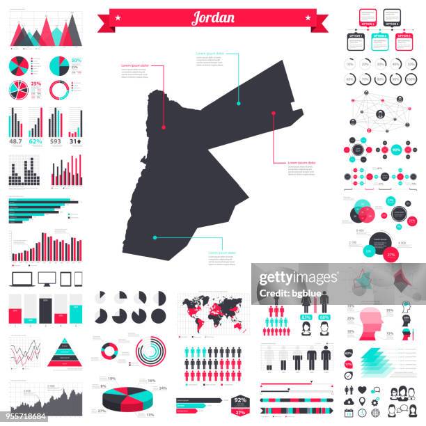 jordan map with infographic elements - big creative graphic set - jordan country stock illustrations