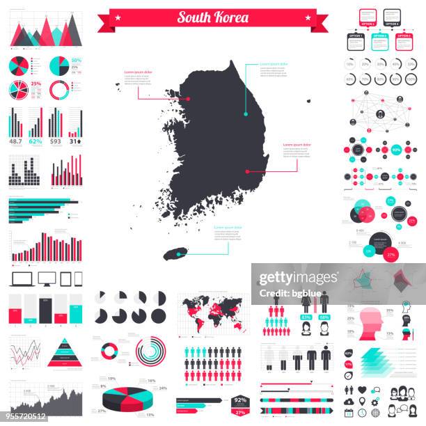 bildbanksillustrationer, clip art samt tecknat material och ikoner med korea south karta med infographic element - stora kreativa grafiska set - south korea