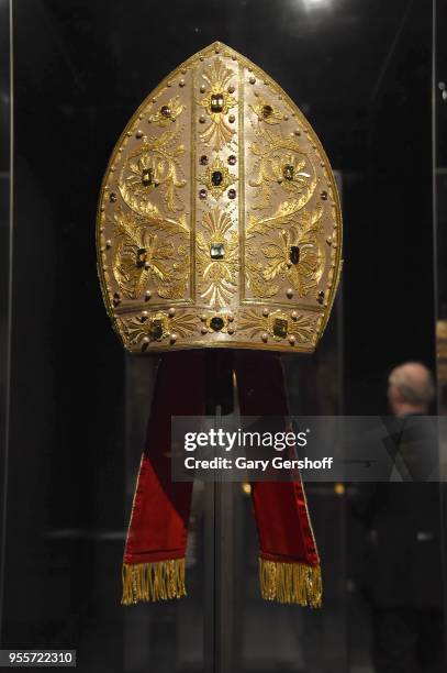 Roman Catholic religious adornment on display during 'Heavenly Bodies: Fashion & The Catholic Imagination' Costume Institute Gala Press Preview at...