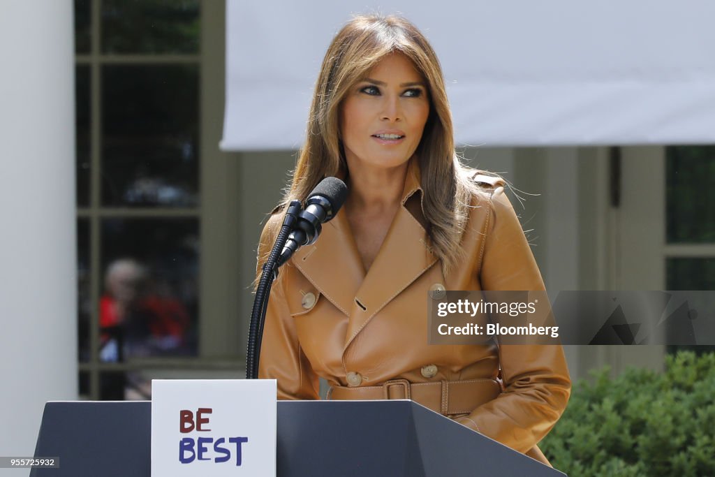 First Lady Melania Trump Discusses Her Initiatives In The Rose Garden Of The White House