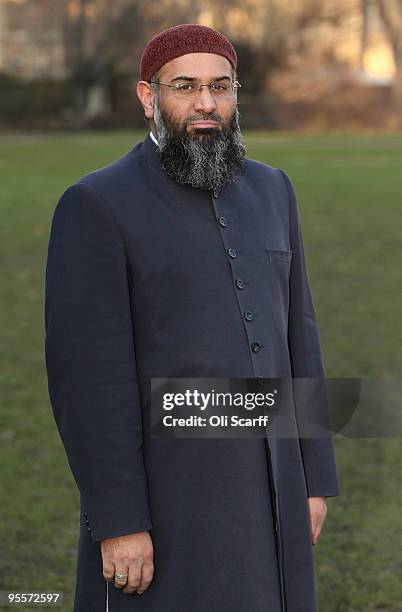 Anjem Choudary, a member of the pro-Islamic group 'Islam4UK', poses for photographs in front of the Houses of Parliament on January 4, 2010 in...