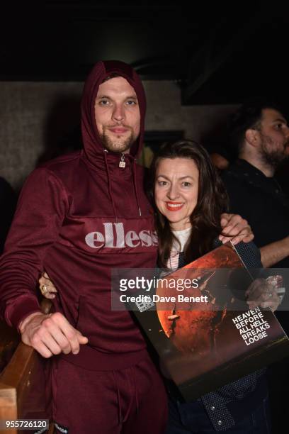 Ed Skrein and Jo Hartley attends the Rexler launch party hosted by Plan B, drinks provided by Ciroc, at Kadie's Club on May 3, 2018 in London,...