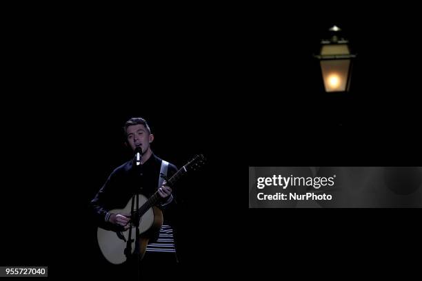 Singer Ryan OShaughnessy of Ireland performs during the Dress Rehearsal of the first Semi-Final of the 2018 Eurovision Song Contest, at the Altice...