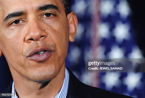 President Barack Obama makes a statement at the Marine Base in Kaneohe, Hawaii, on December 29, 2009. Obama said that the US intelligence network had...