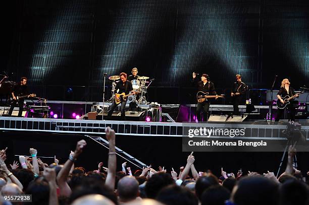 Bruce Springsteen and the E street band perform at San Siro stadium on June 25, 2008 in Milan, Italy.