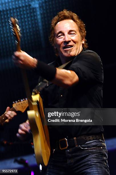 Bruce Springsteen and the E street band perform at San Siro stadium on June 25, 2008 in Milan, Italy.