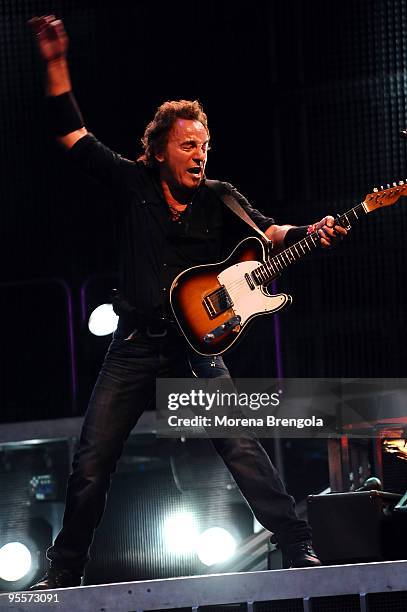 Bruce Springsteen and the E street band perform at San Siro stadium on June 25, 2008 in Milan, Italy.