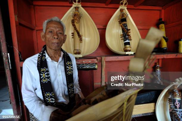 Yeremias Ougust Pah, 78-year-old Sasando traditional instrument maker at the sasando-making workshop in Oebelo village of East Nusa Tenggara,...