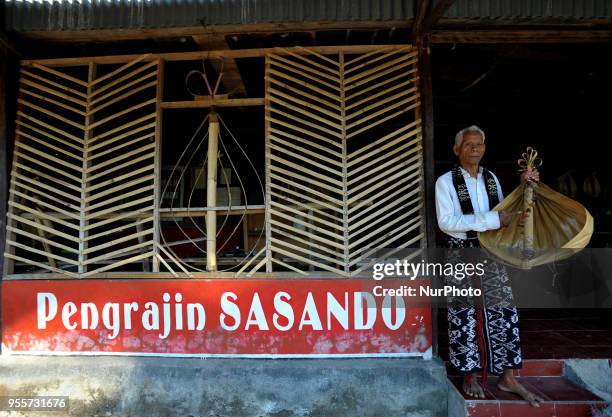 Yeremias Ougust Pah, 78-year-old Sasando traditional instrument maker at the sasando-making workshop in Oebelo village of East Nusa Tenggara,...