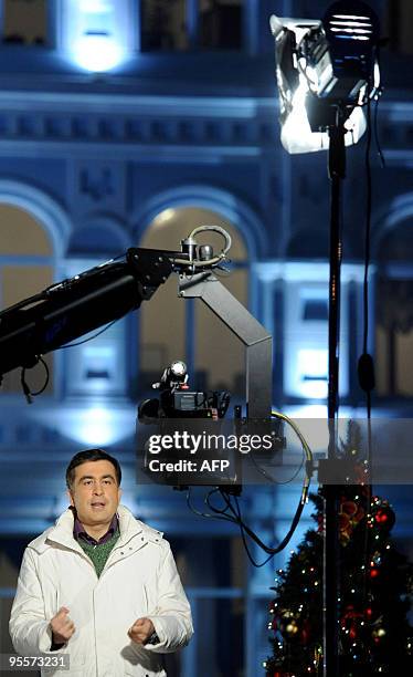 Georgian President Mikheil Saakashvili speaks during the filming of his New Year address to the nation in Batumi on December 31, 2009. AFP...