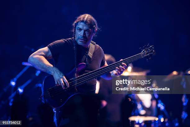 Robert Trujillo of Metallica performs during their "WorldWired" tour at the Ericsson Globe Arena on May 7, 2018 in Stockholm, Sweden.