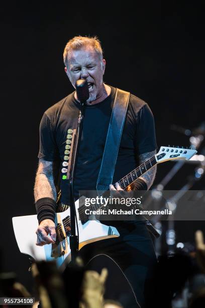 James Hetfield of Metallica performs during their "WorldWired" tour at the Ericsson Globe Arena on May 7, 2018 in Stockholm, Sweden.